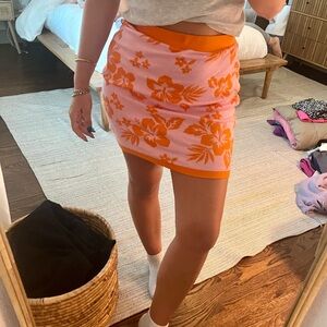 Pink and Orange Hawaiian Print Skirt